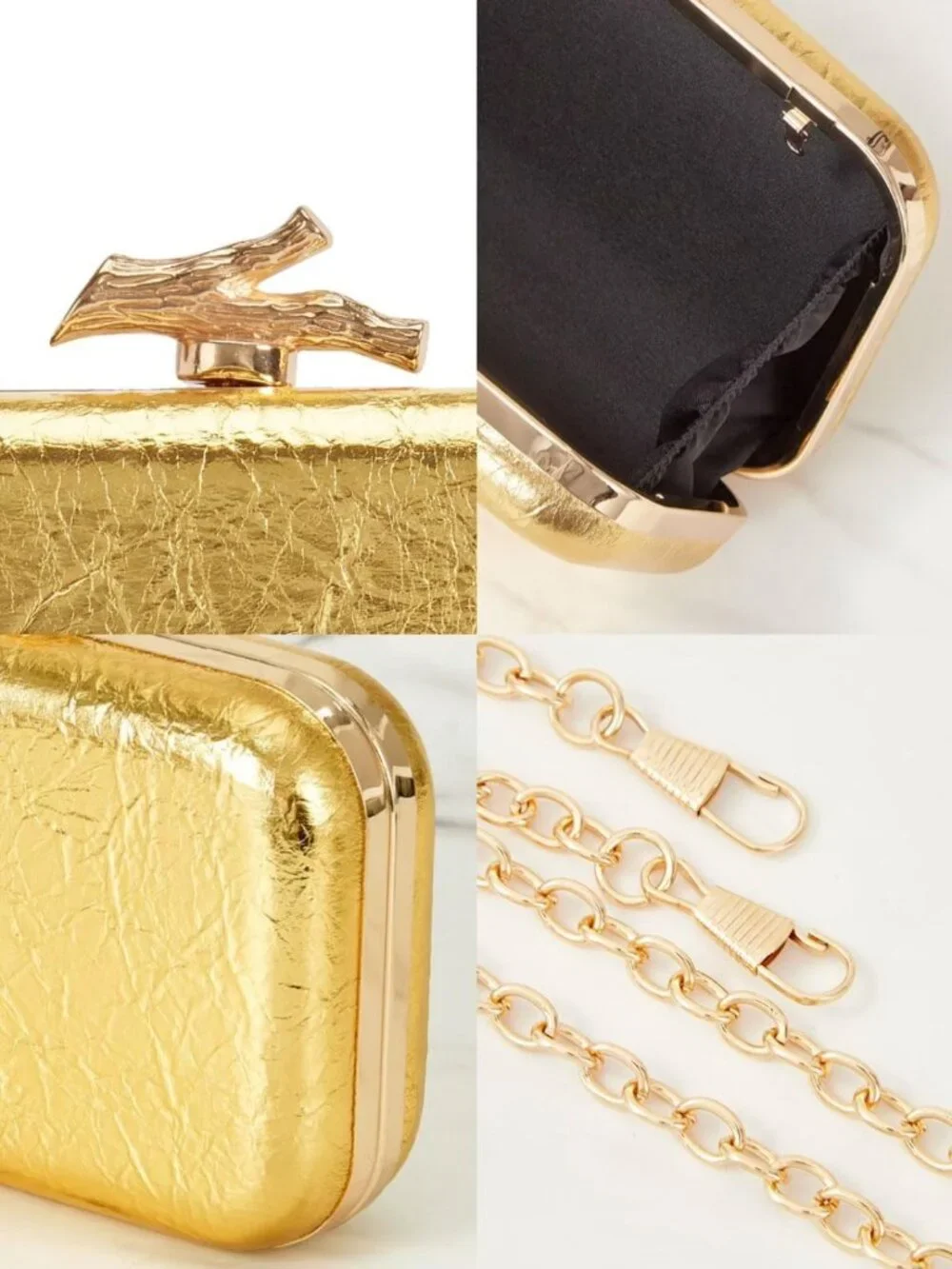 Chic Gold Metallic Woven Clutch Purse | Stylish Evening Shoulder Box Bag